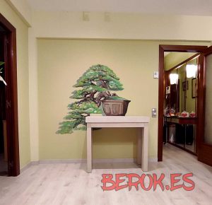 pintura mural bonsai comedor decoracion